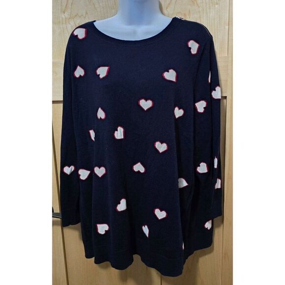Talbots Womens Navy Sweater With White & Red Heart Pattern Size 2X - Picture 1 of 9